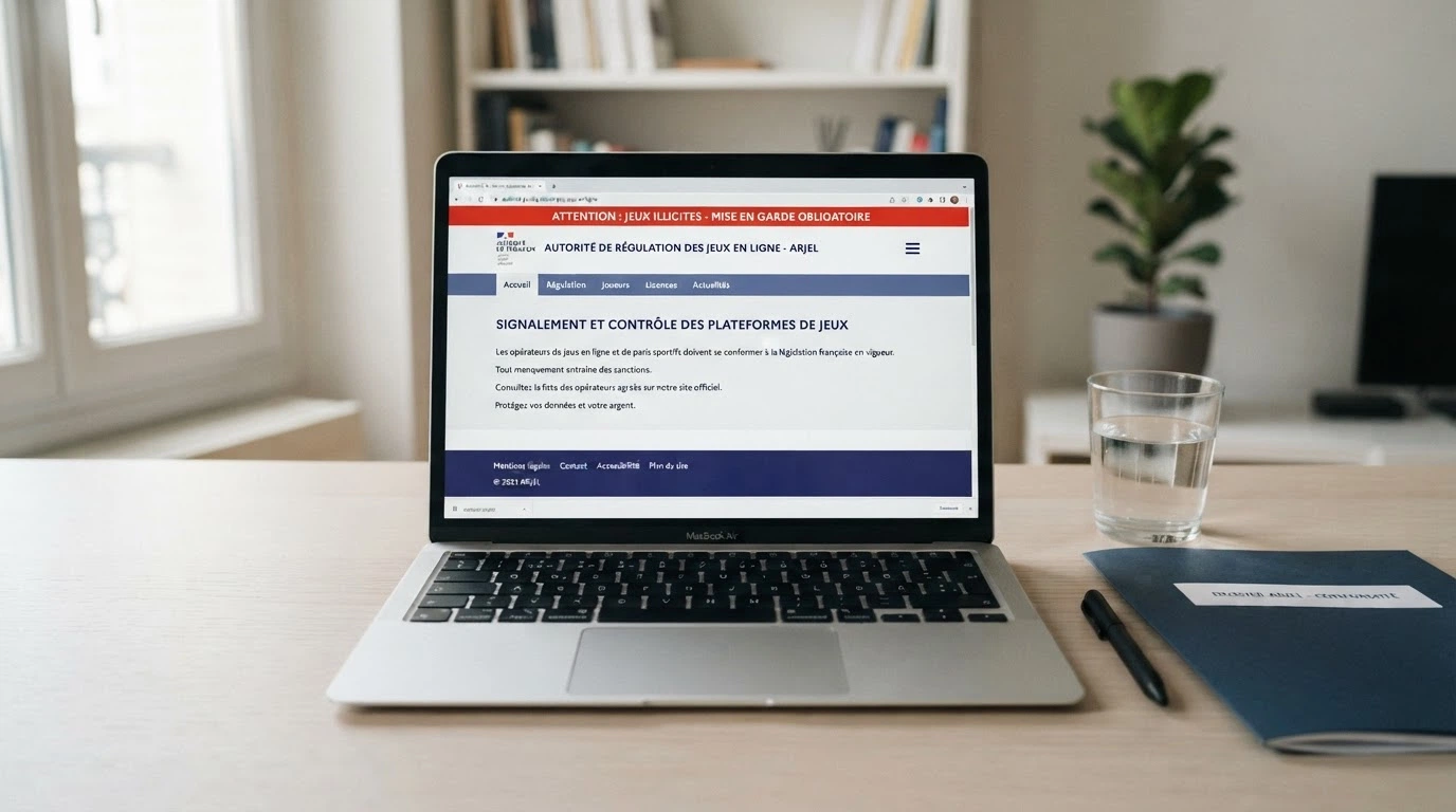 Page officielle du site anj.fr affichant la mention de l'interdiction des machines à sous et des jeux de casino en ligne sur le marché français.