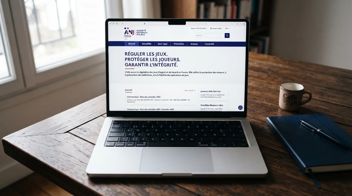 Capture d'écran de la page d'accueil du site de l'ANJ présentant sa mission de régulation des jeux d'argent en France