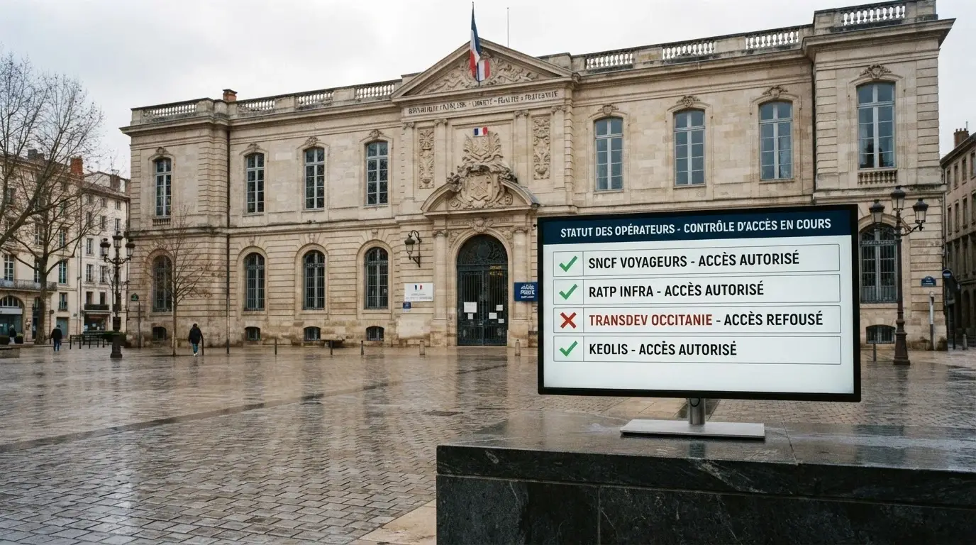 Façade du siège de l'Autorité nationale des jeux et écran montrant la liste officielle des opérateurs agréés sur anj.fr
