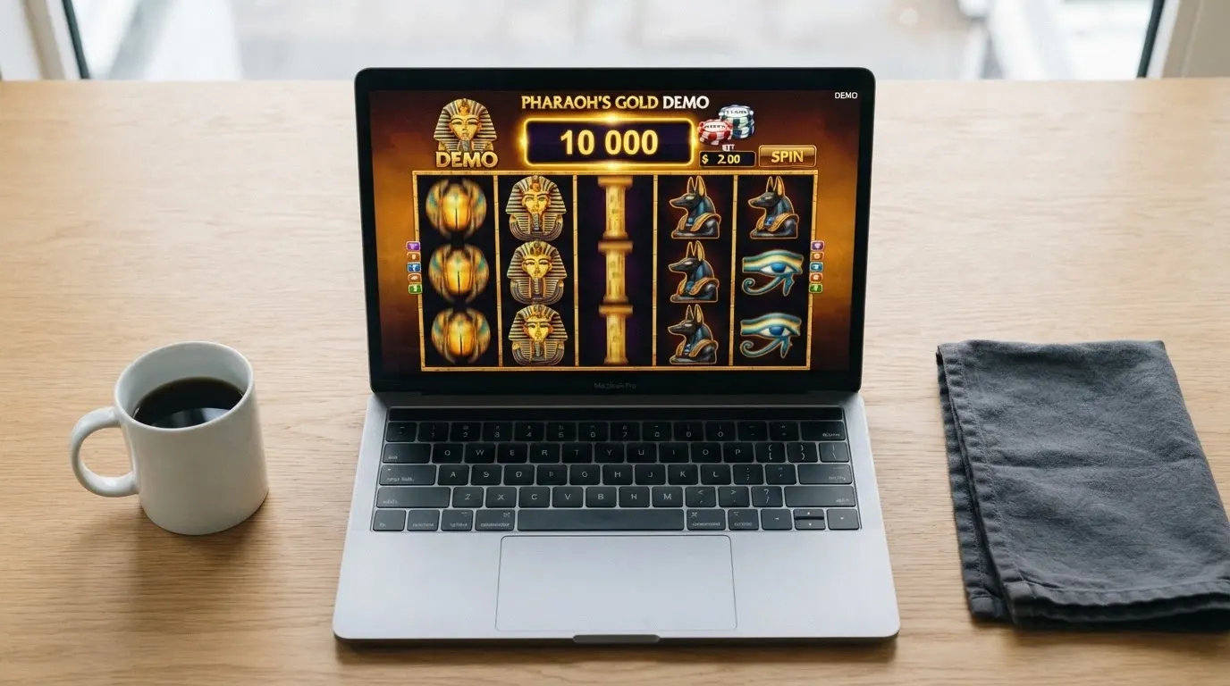 Interface de Book of Ra Deluxe en mode démo dans un navigateur, avec le compteur de crédits virtuels visible