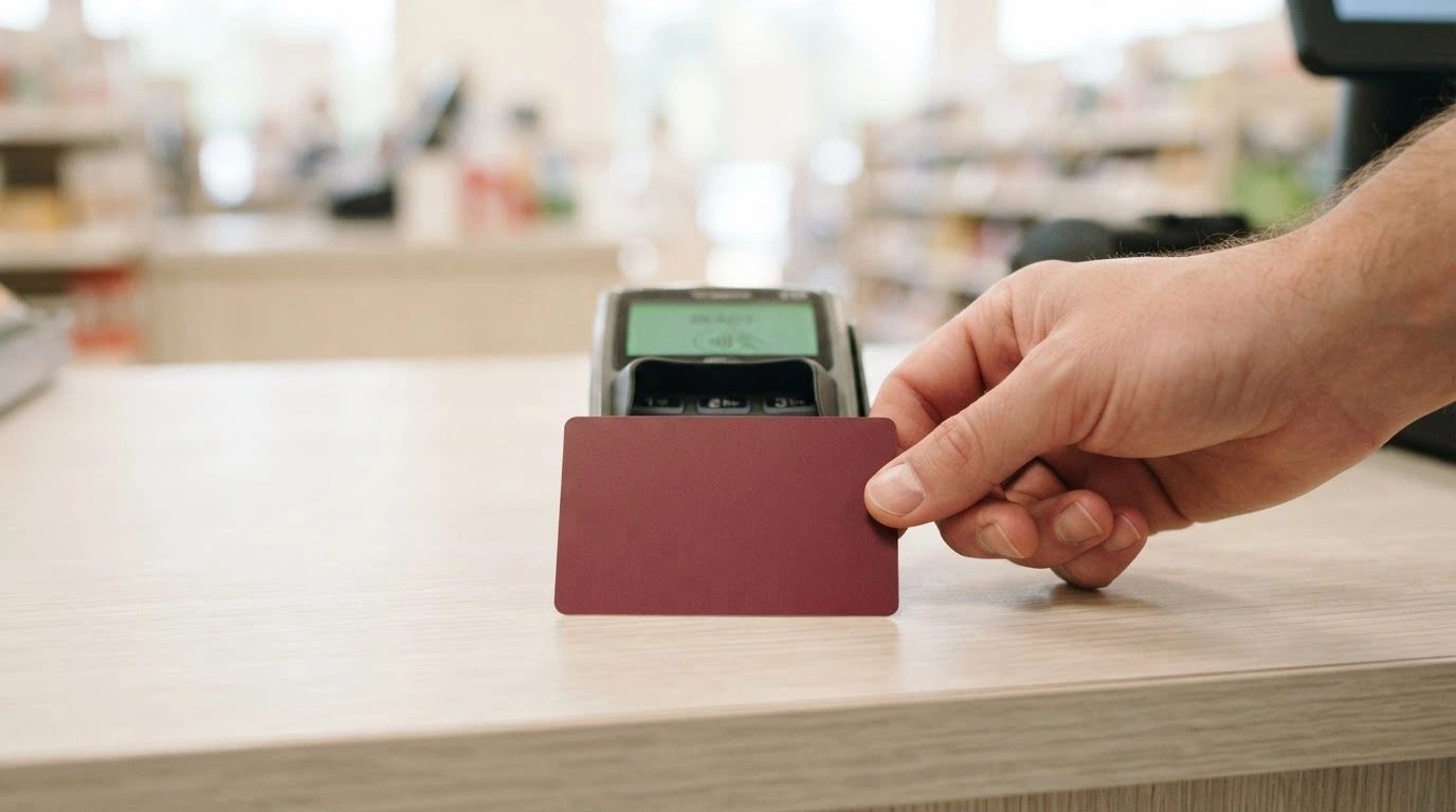 Cartes de fidélité Casino et Géant Casino présentées avec un terminal de paiement