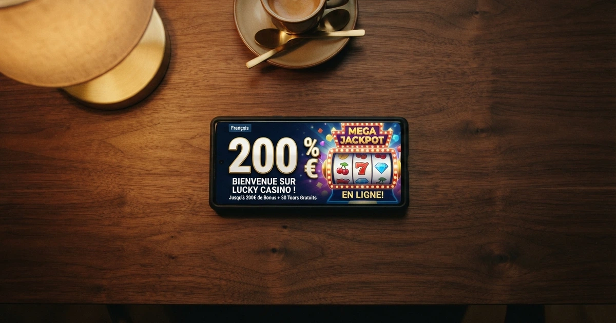 Illustration d'un écran de casino en ligne affichant une offre de bonus de bienvenue avec le pourcentage 200 % mis en avant