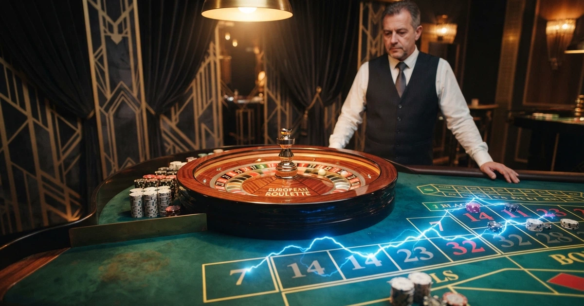Table de Lightning Roulette en direct avec croupier, éclairs lumineux sur les numéros chance et interface de mise visible à l'écran