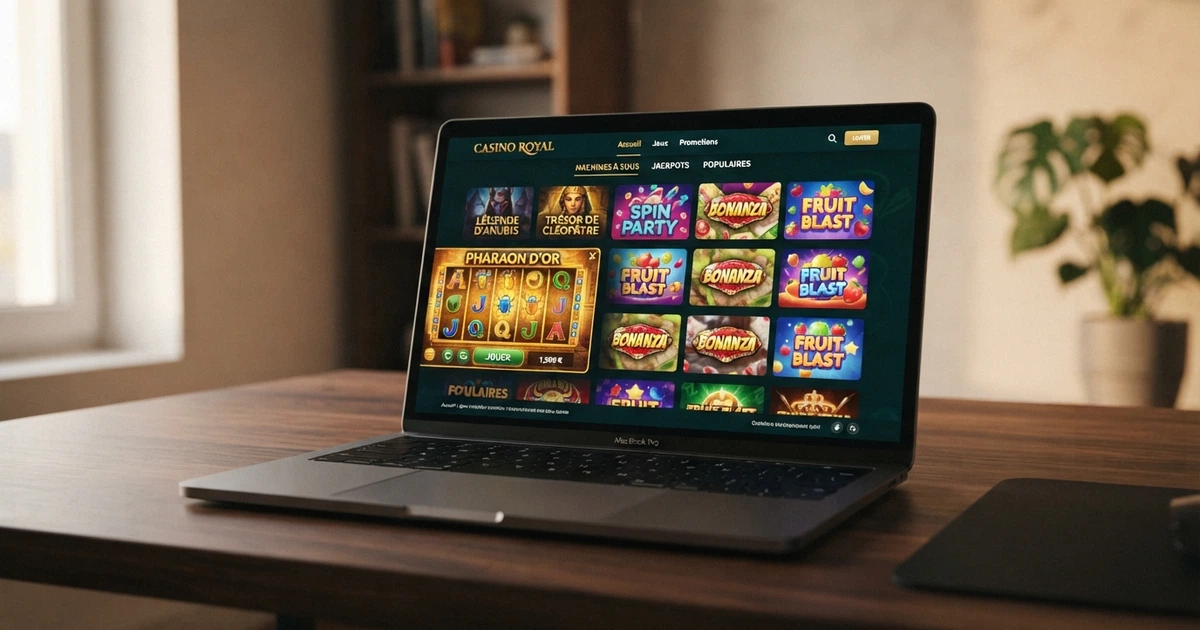 Interface d'un casino en ligne affichant une sélection de machines à sous Novomatic, avec Book of Ra deluxe en vignette