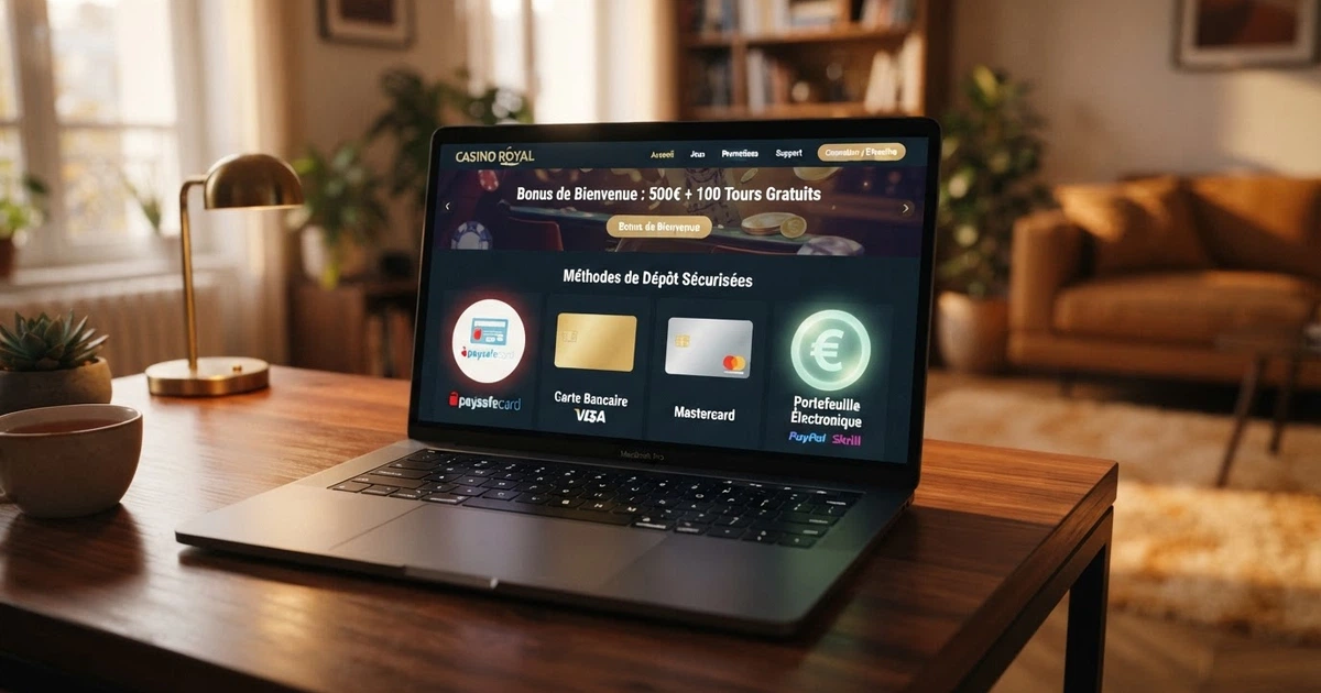 Page d'accueil d'un casino en ligne affichant les logos Visa et Mastercard parmi les options de dépôt par carte bancaire