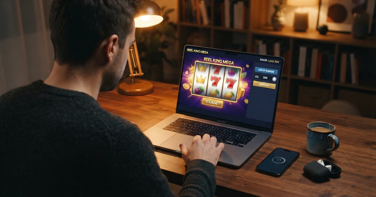 Un écran d'ordinateur affichant la page d'accueil d'un casino en ligne avec le logo du Dogecoin parmi les options de dépôt en cryptomonnaies