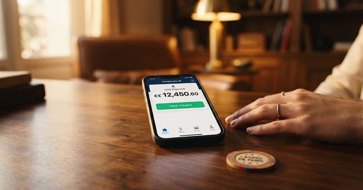 L'interface de l'application mobile Mifinity affichée sur un smartphone, avec le solde du portefeuille électronique en euros et l'option de dépôt visible à l'écran