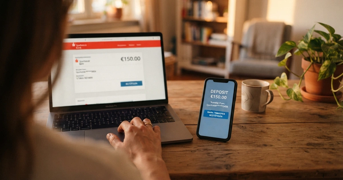 Interface d'un site de jeux en ligne affichant l'option de dépôt par virement bancaire à côté d'un écran de banque en ligne