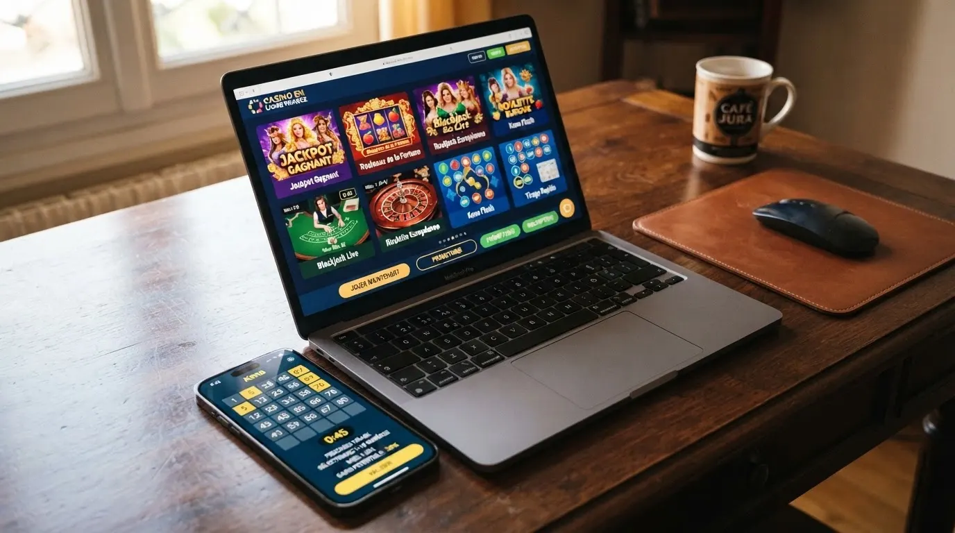 Écran partagé montrant les pages d'accueil de plusieurs casinos en ligne avec keno, organisées en mosaïque