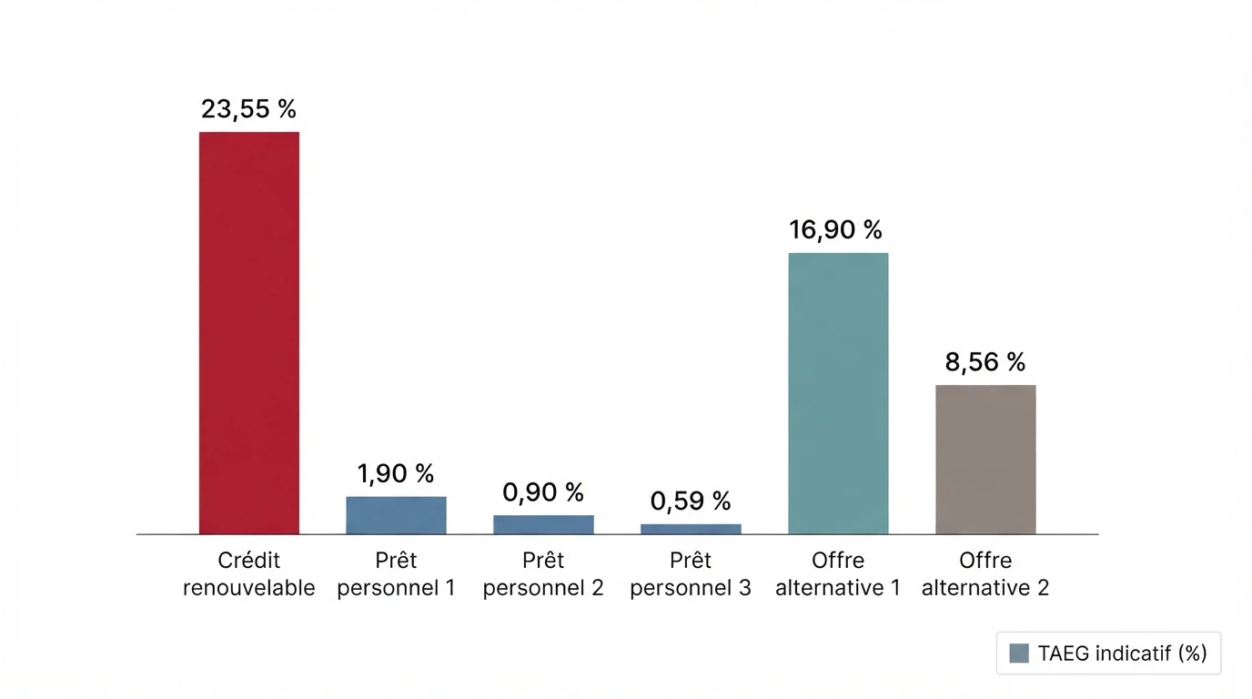 Comparaison visuelle des TAEG de crédit à la consommation des principaux organismes en France