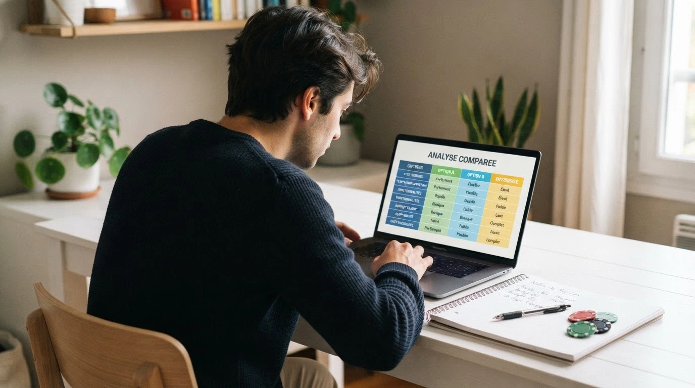 Tableau comparatif listant les dix opérateurs examinés, leur licence, leur offre de casino et leur bonus de bienvenue