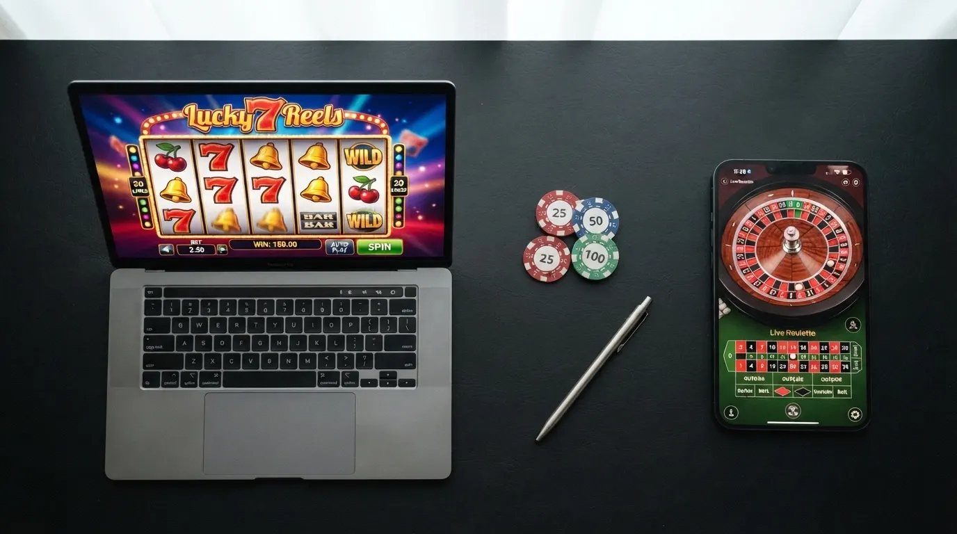 Un écran partagé montrant plusieurs interfaces de casinos en ligne côte à côte, avec des icônes de cryptomonnaies superposées