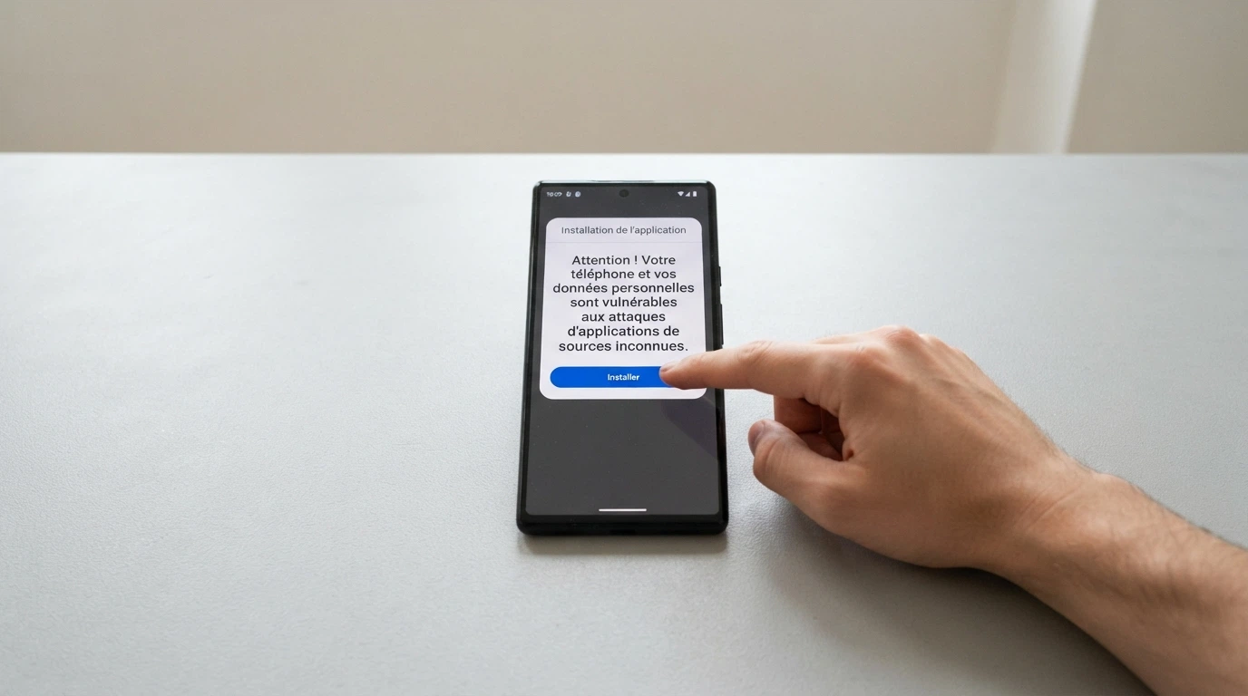 Écran de smartphone Android affichant la boîte de dialogue d'installation d'un fichier APK