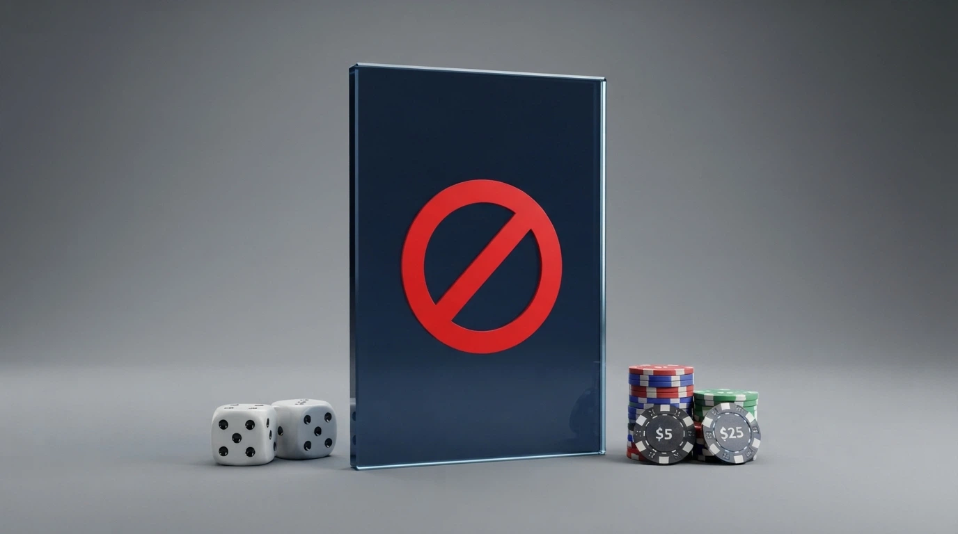 Le logo de l'ANJ sur un écran, barré d'un symbole d'interdiction à côté de l'icône d'un casino en ligne