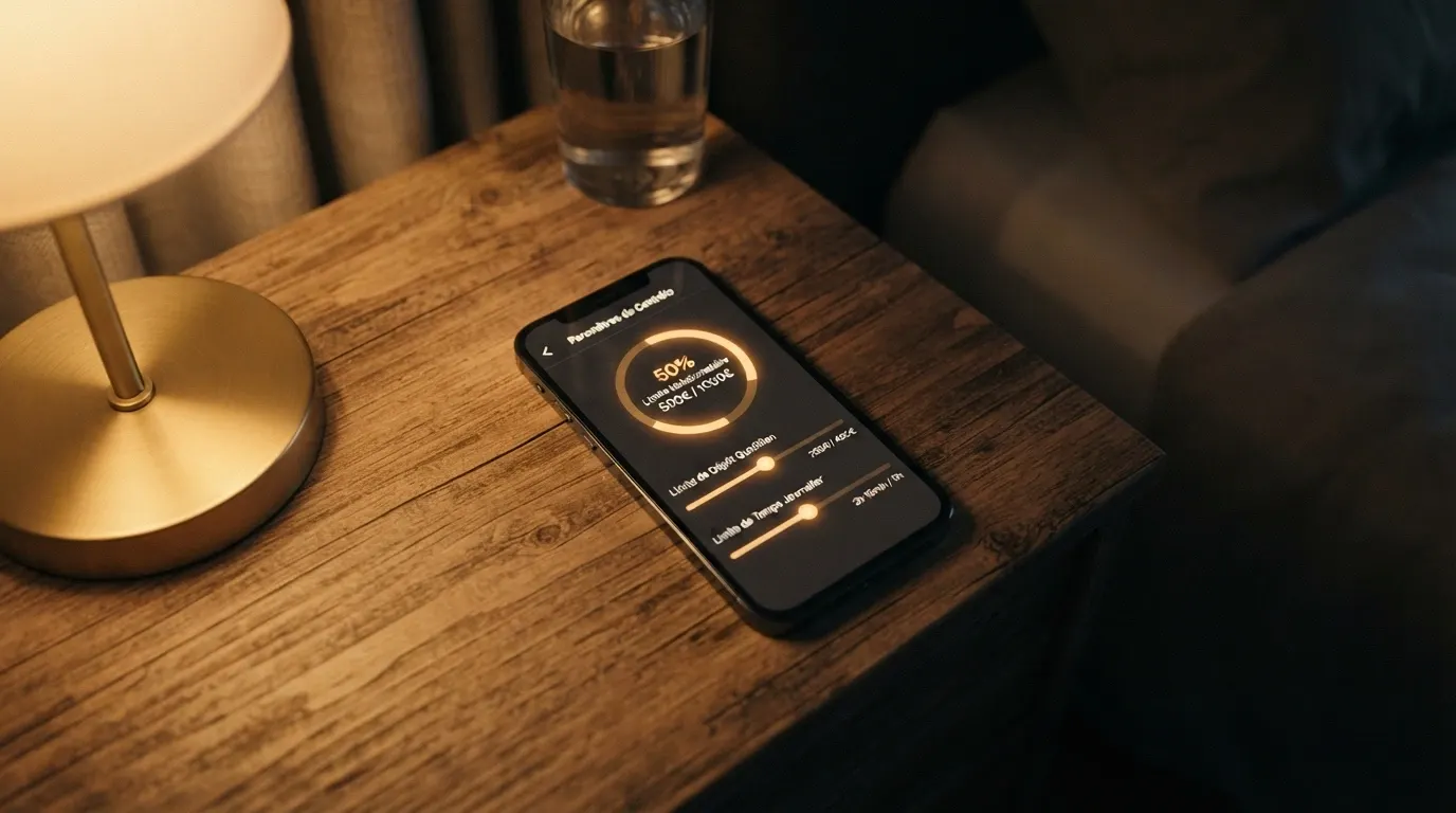 Écran de smartphone affichant des réglages de limites de dépôt et de temps de jeu