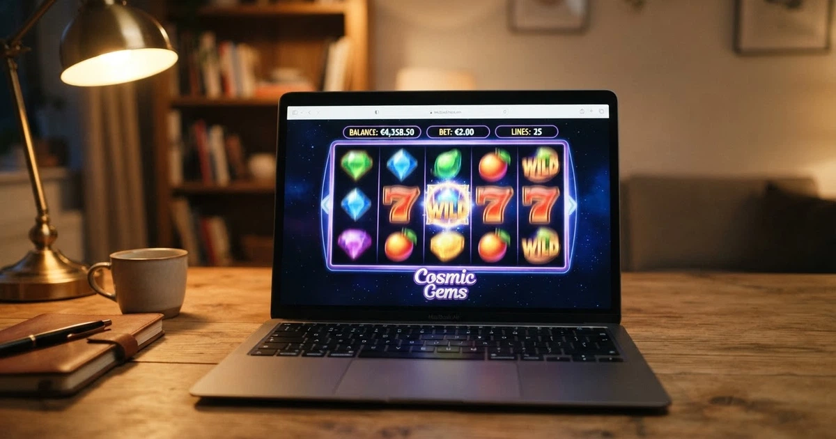 Interface d'une machine à sous en mode démo ouverte dans un navigateur web, sans formulaire d'inscription ni dépôt demandé