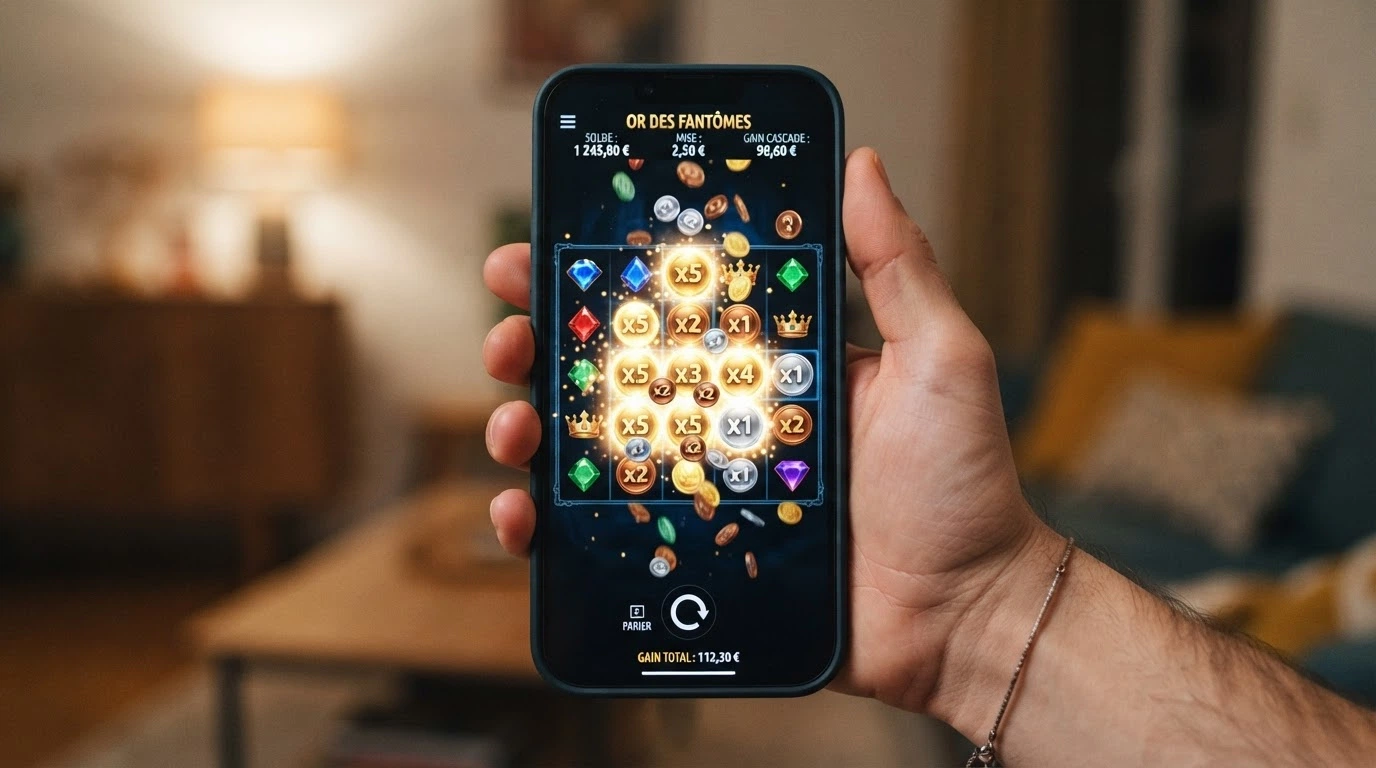 Capture d'écran du mode bonus Golden Squares de la machine à sous Le Bandit avec cases dorées actives sur la grille 6×5