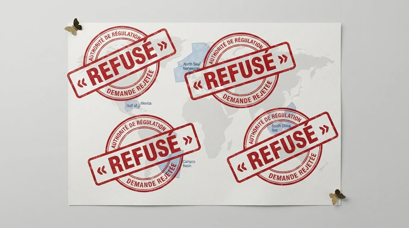 Carte stylisée des juridictions de licence offshore (Curaçao, Malte, Anjouan, Kahnawake) avec un tampon rouge « non reconnue en France » sur chacune