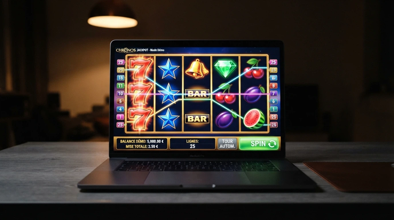 Une sélection de machines à sous colorées affichées sur l'écran d'un casino en ligne en mode démonstration