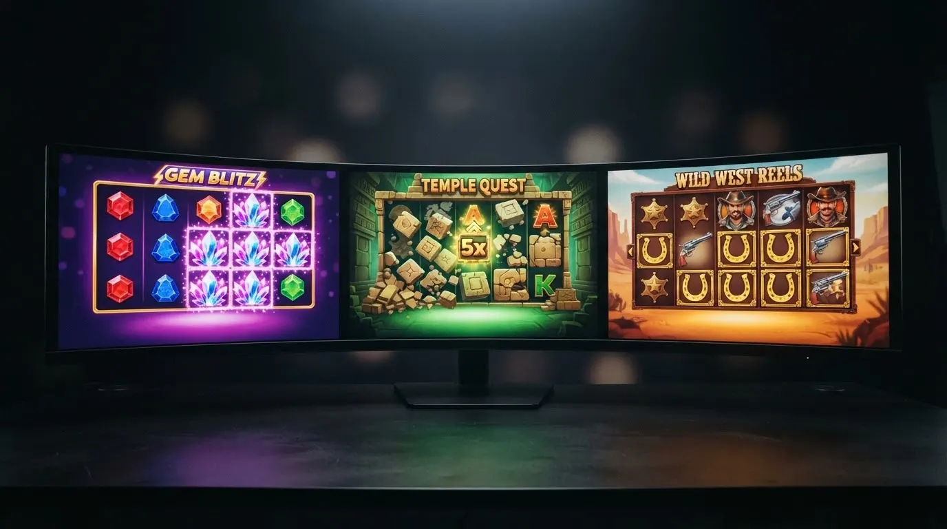 Les trois machines à sous NetEnt les plus emblématiques côte à côte : Starburst, Gonzo's Quest et Dead or Alive 2
