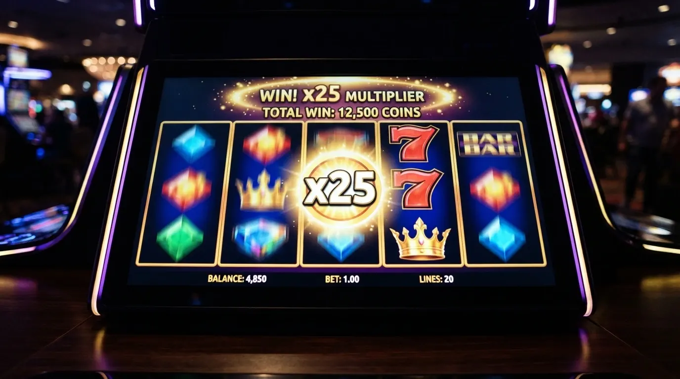 Écran de machine à sous en ligne affichant multiplicateurs et jackpot progressif