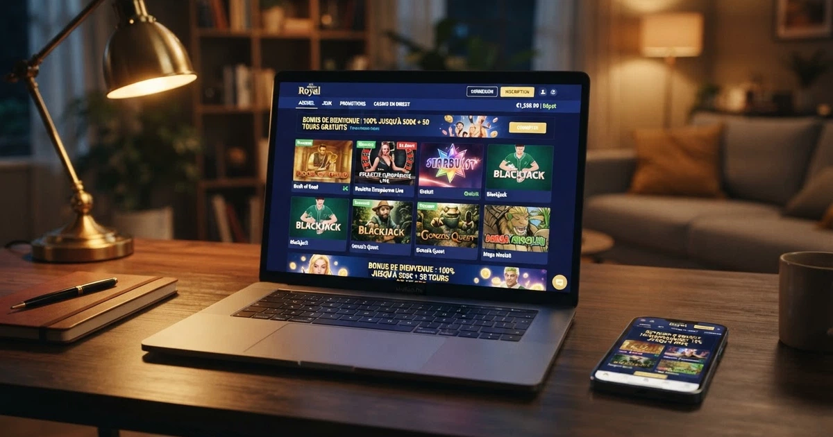 Comparaison visuelle des écrans d'accueil de casinos en ligne avec cashback, ordinateur portable affichant plusieurs plateformes de jeu