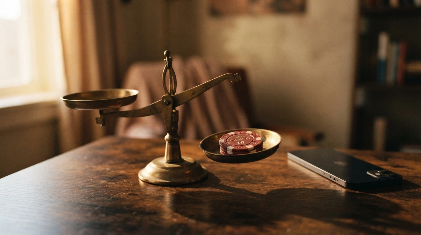Une balance déséquilibrée symbolisant la perte de protection : d'un côté un joueur, de l'autre des documents de protection absents