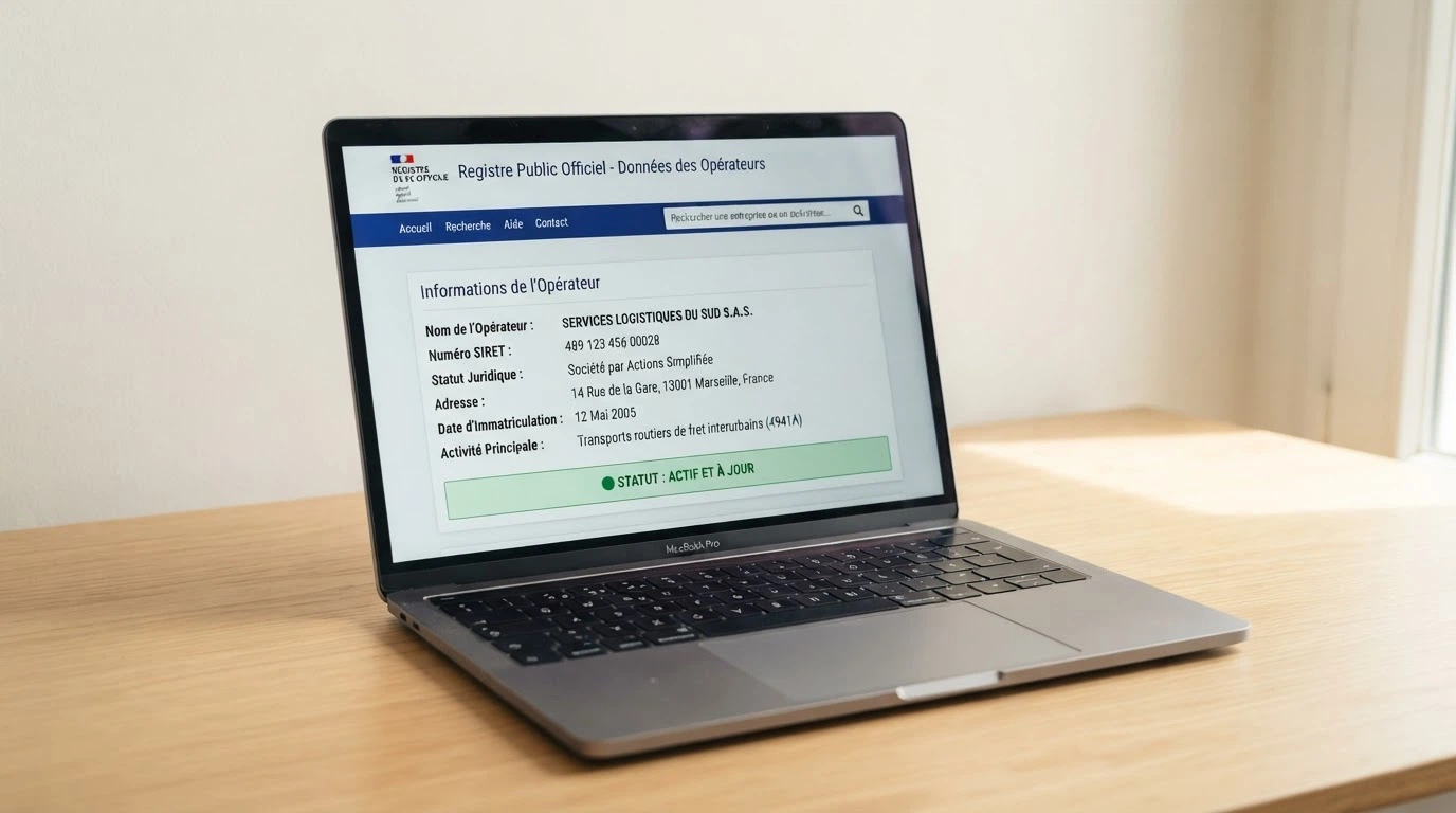 Capture d'écran du registre officiel des licences MGA avec le champ de recherche et une fiche opérateur
