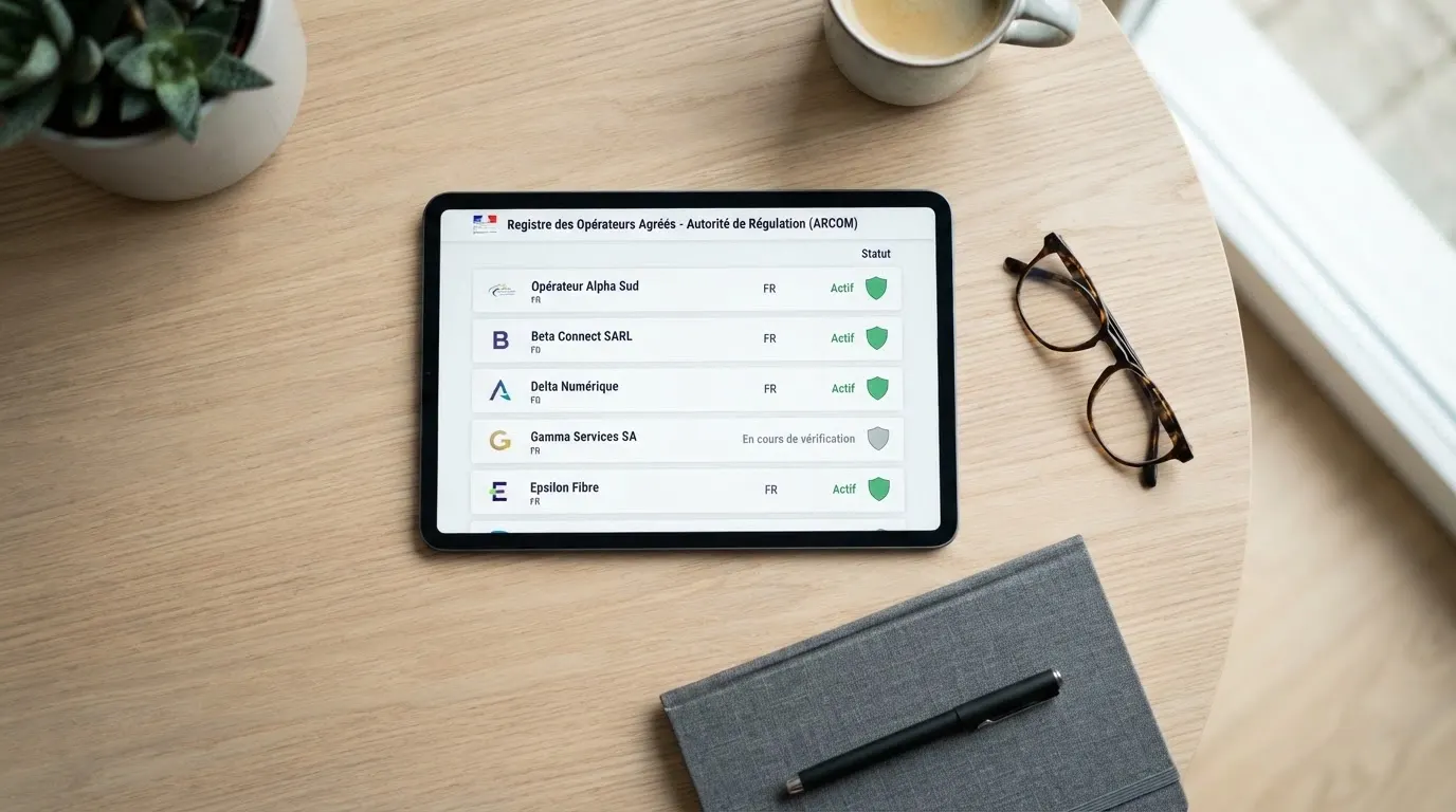 Capture d'écran de la page du registre des opérateurs agréés de l'ANJ avec la liste des titulaires d'agrément en cours de validité